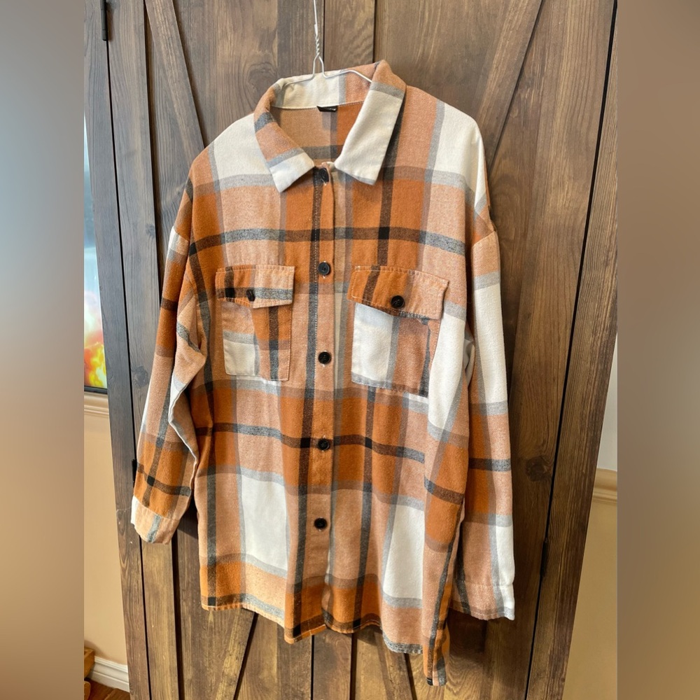 Flannel Plaid Oversized Women's Button Up Shirt - Picture 2 of 7